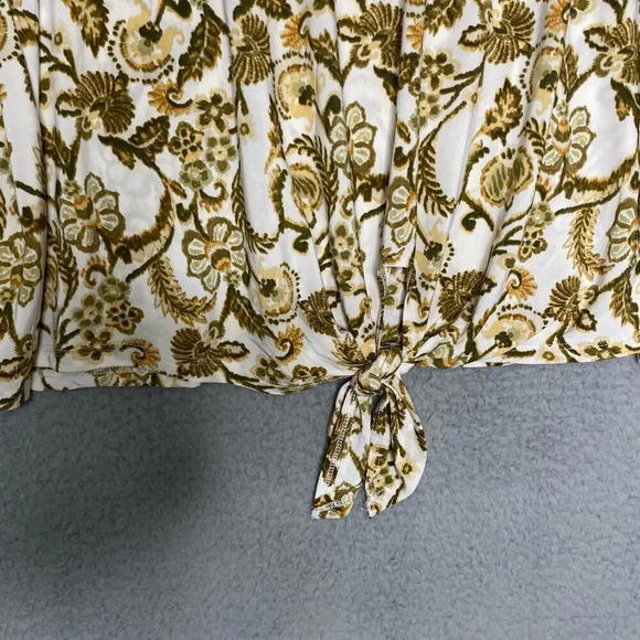 Cocomo womens bell sleeve geometric floral blouse tie front green stretch 3X - Picture 5 of 8